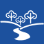 Graphic of trees, hill and river