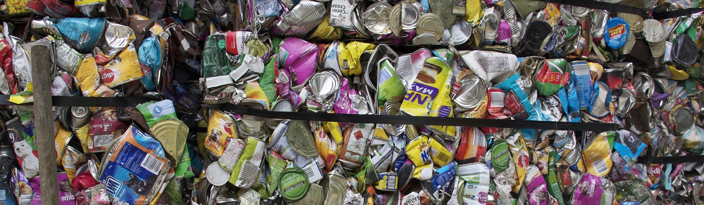 crushed recyclable waste - tins and cans