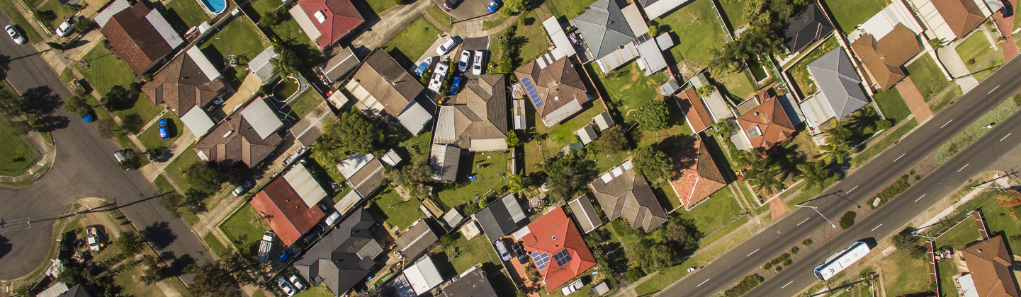 suburban homes and roads seen from above