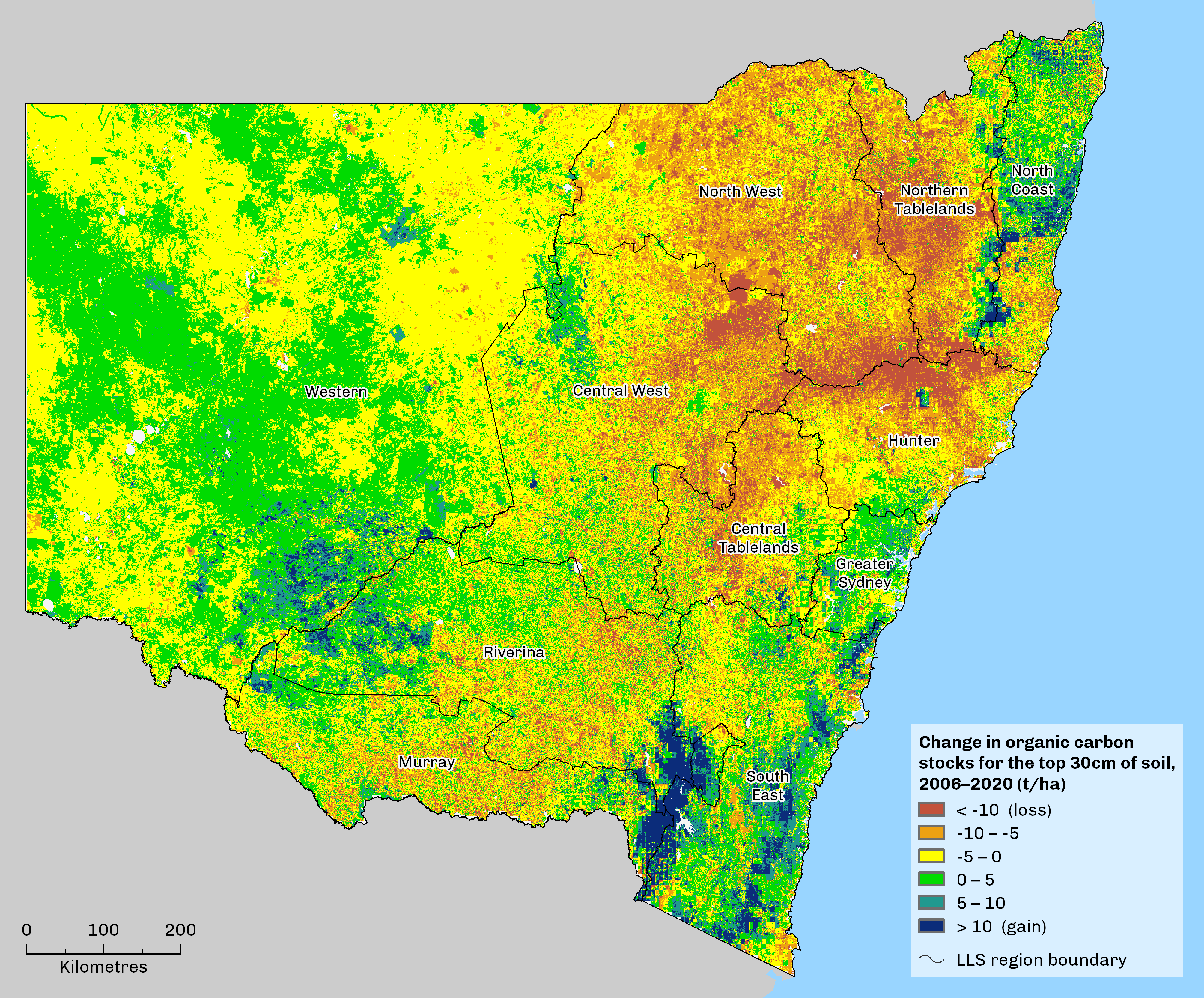 map showing change in soil organic carbon stock