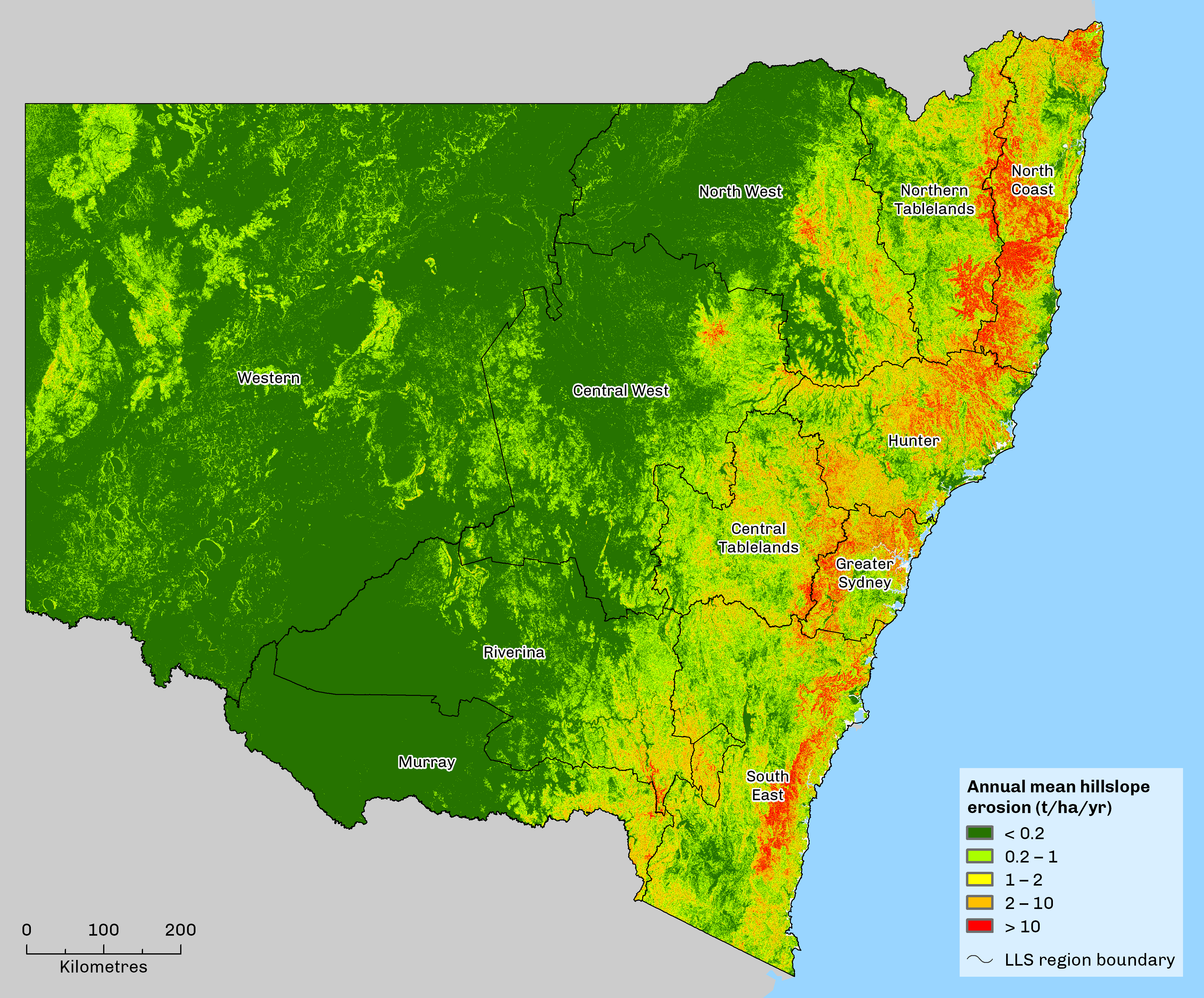 map showing mean hillslope erosion 2018 to 2020