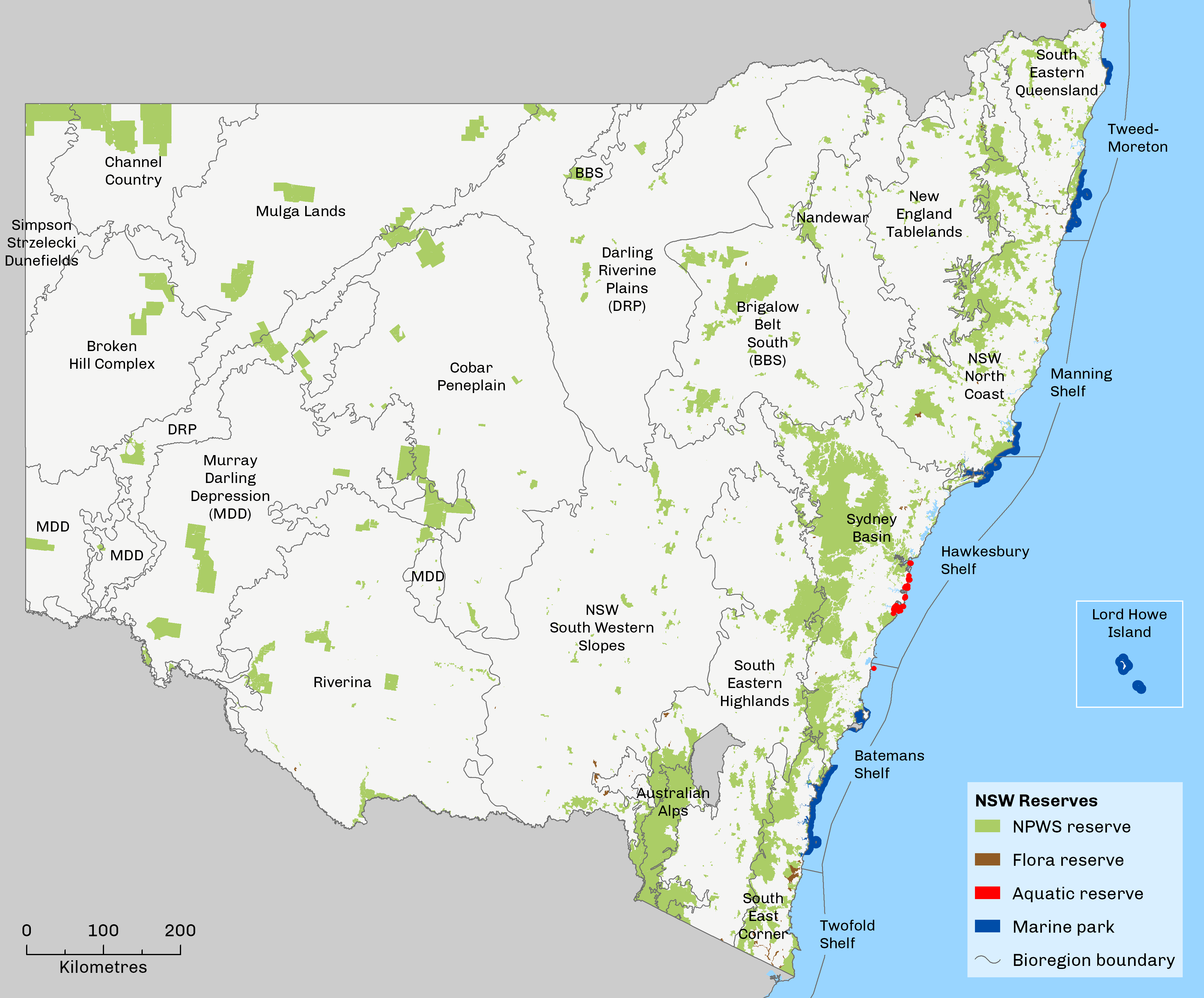 Map showing protected areas in NSW by type