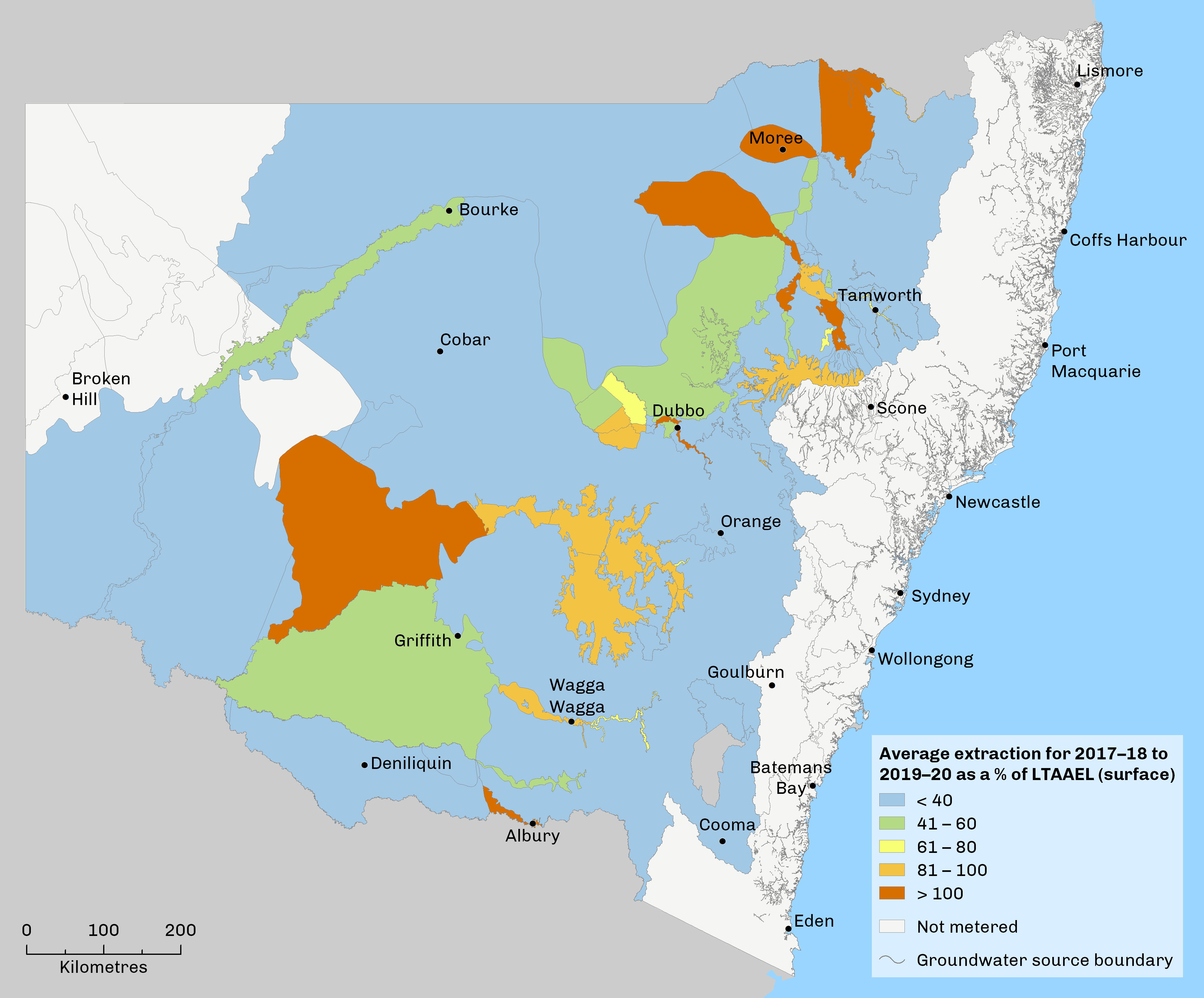 map showing groundwater surface extraction in NSW