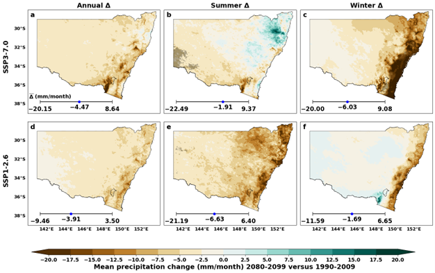 Figure C1.4: Projected changes (∆, difference between 2080–99 and 1990–2009) in mean precipitation