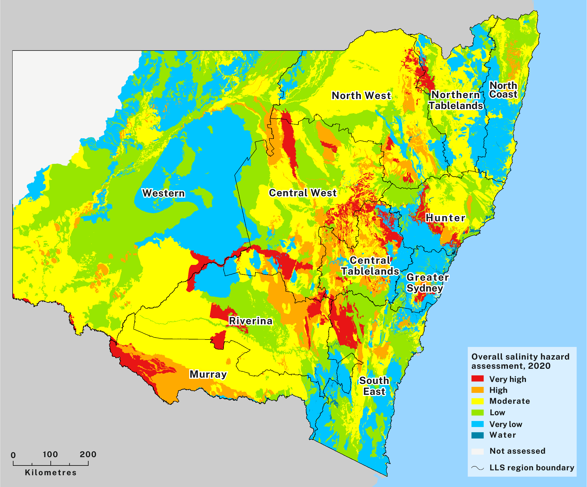 Change in organic carbon stocks for the top 30 cm of soil (t/ah) between 2006-2020, ranging from loss (<-10 in red) to gain (>10) in blue, with distinct variations across regions