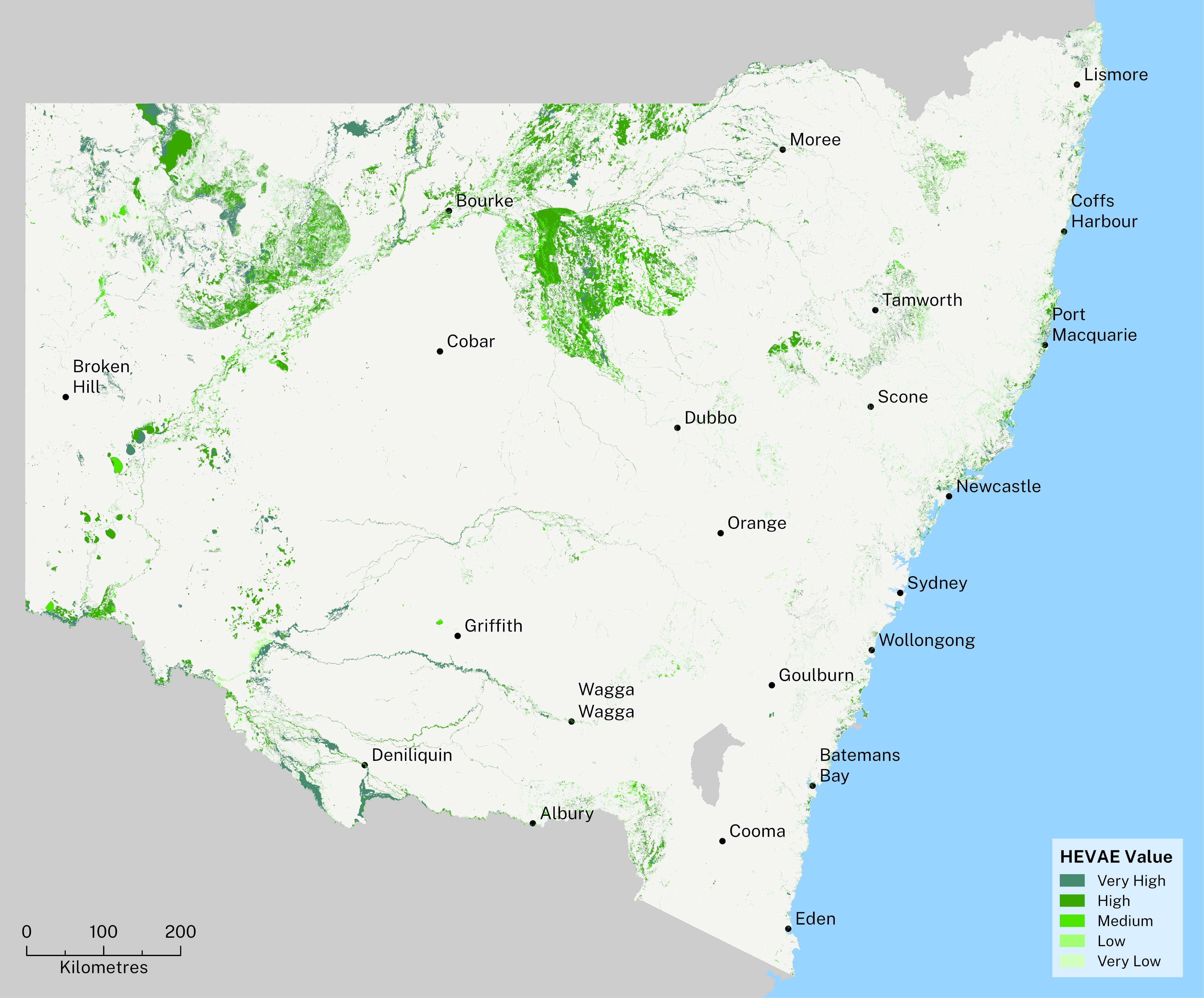 Map of NSW showing location of groundwater dependent ecosystems, with most in the north west part of the state
