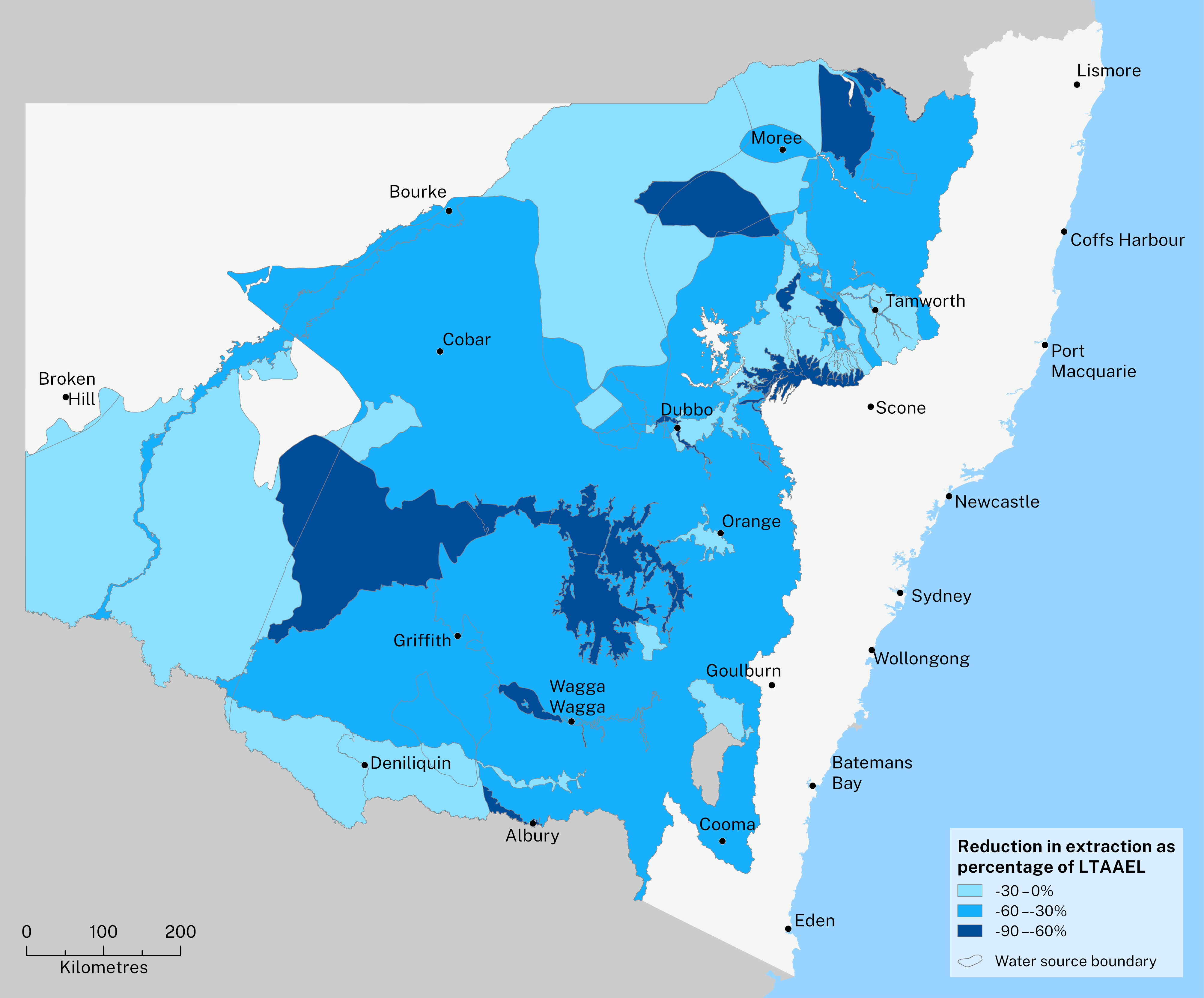 Map of NSW showing changes in groundwater extraction