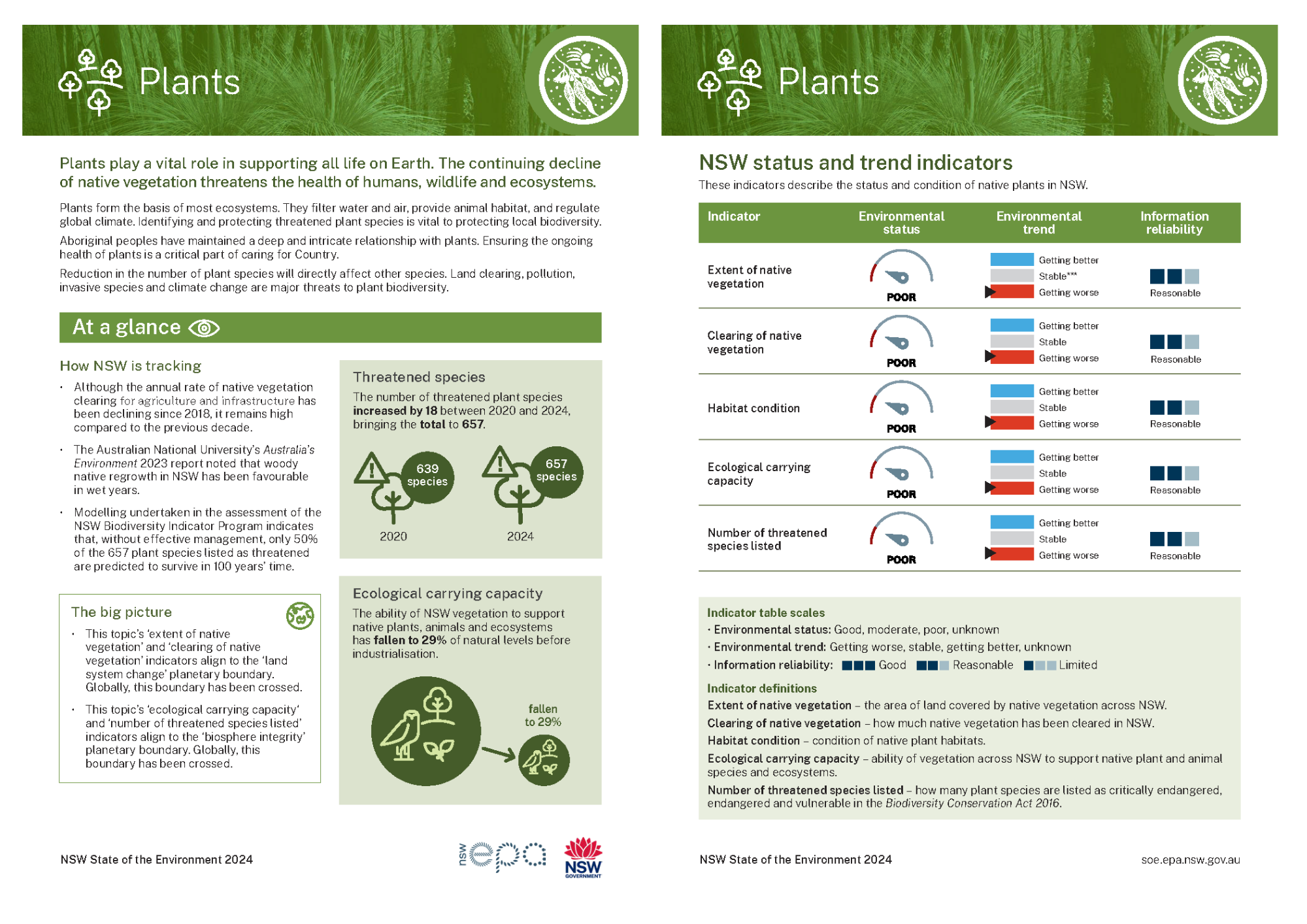 Thumbnail of two-page Plants topic summary card from 2024 report