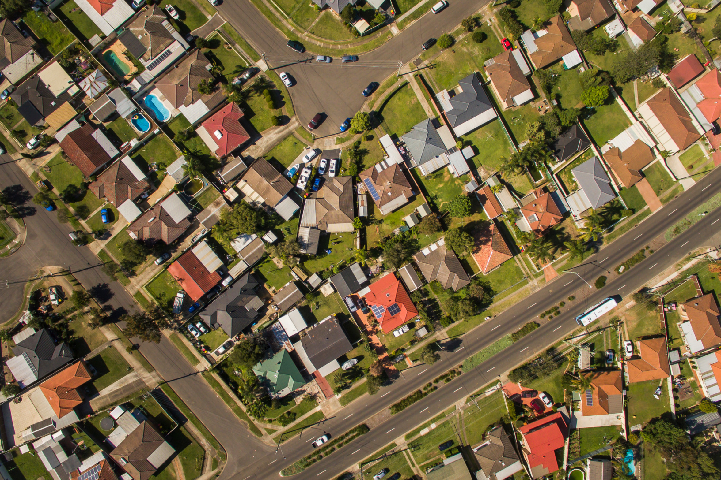 Aerial view of a low-density residential suburb in Sydney